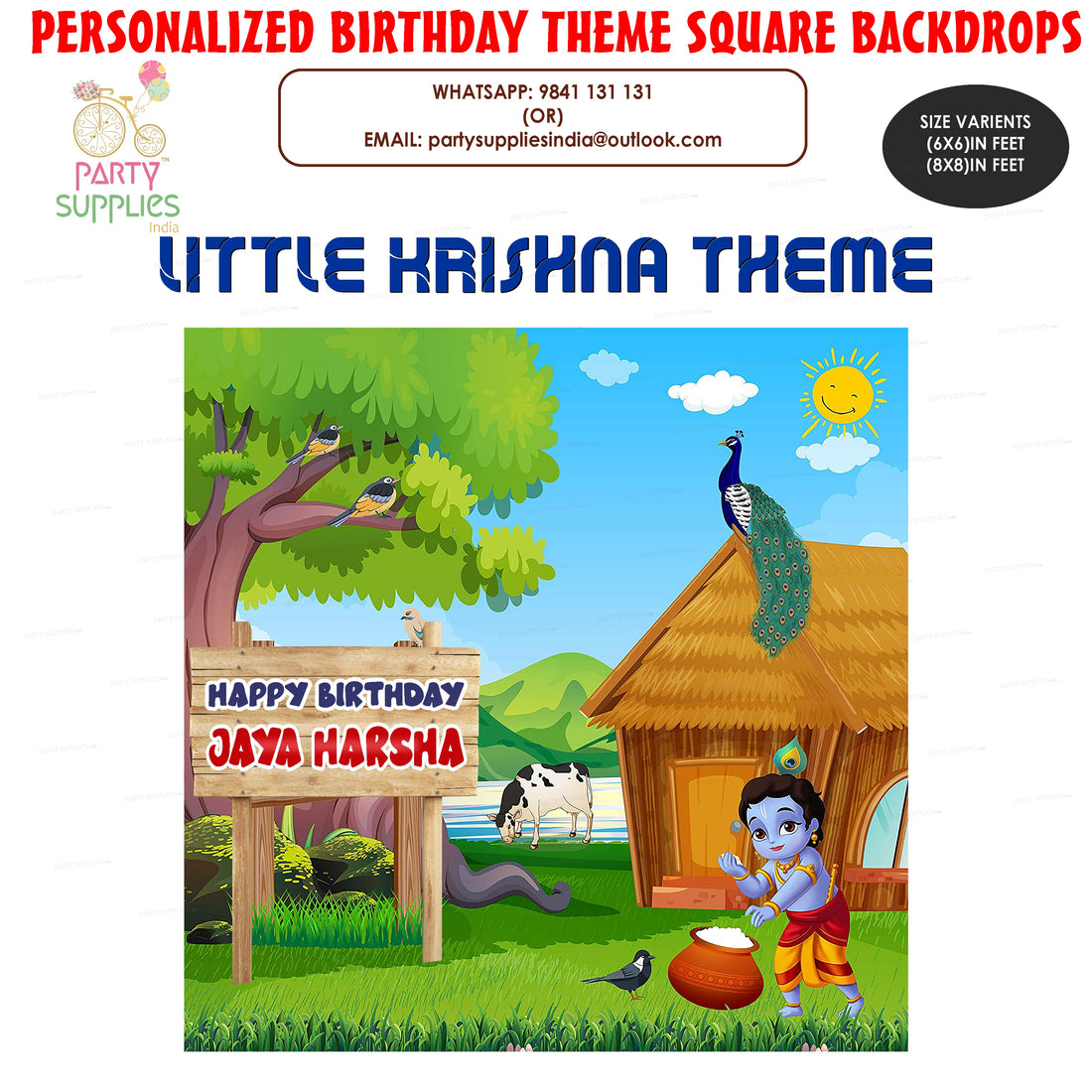 Little Krishna Hut Theme Square Backdrop