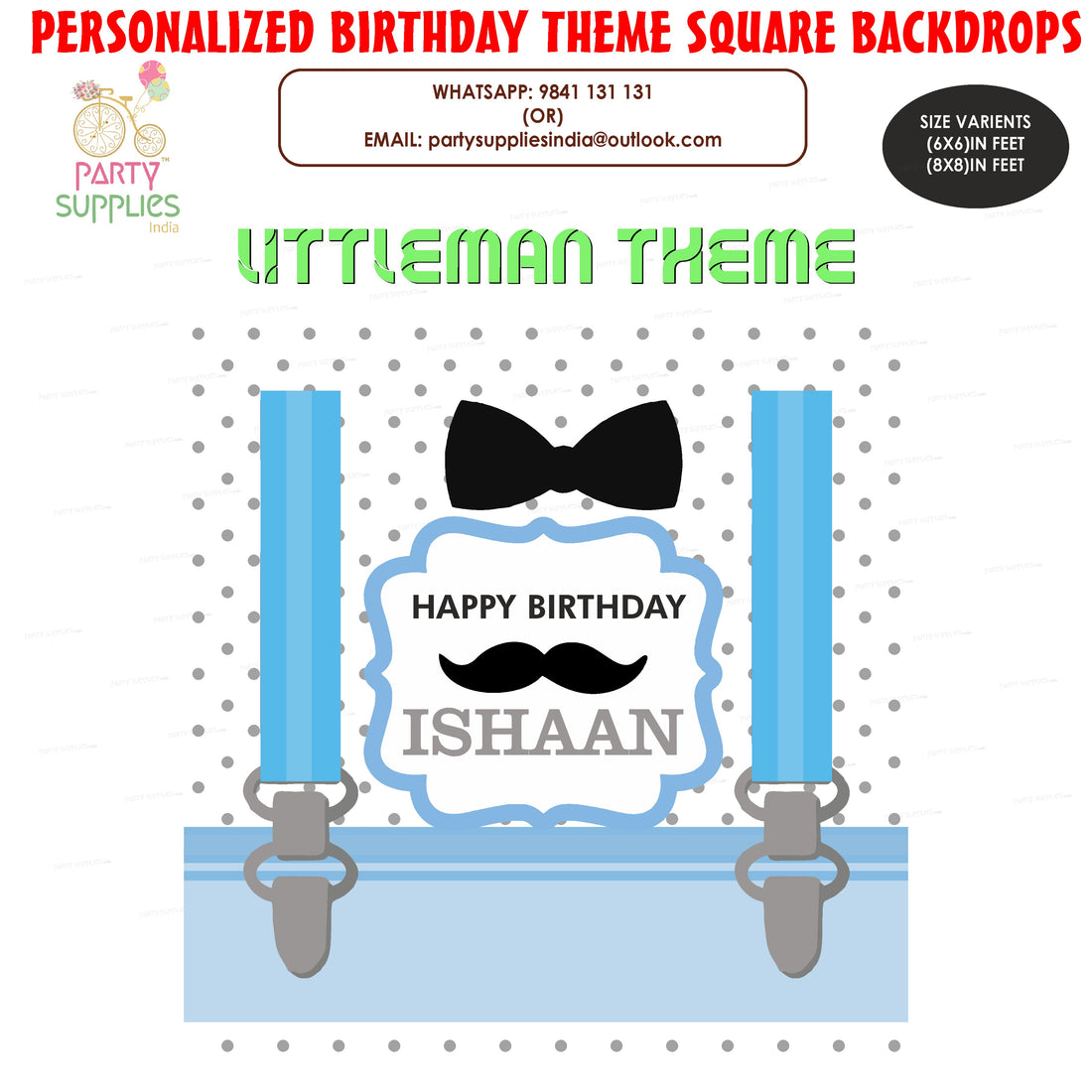 Little Man Theme Customized Square Backdrop