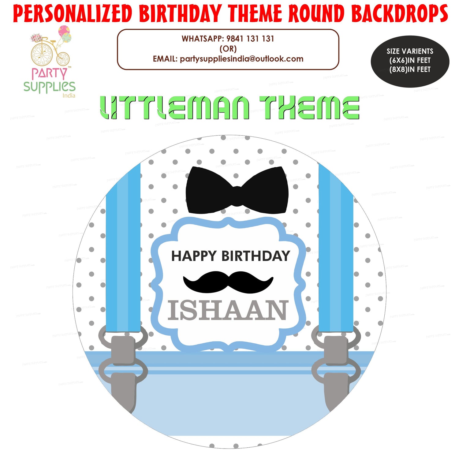 Little Man Theme Customized Round Backdrop - image 1 of 3 | Party Supplies India
