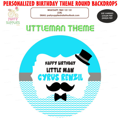 Little Man Theme Personalized Round Backdrop - image 1 of 3 | Party Supplies India