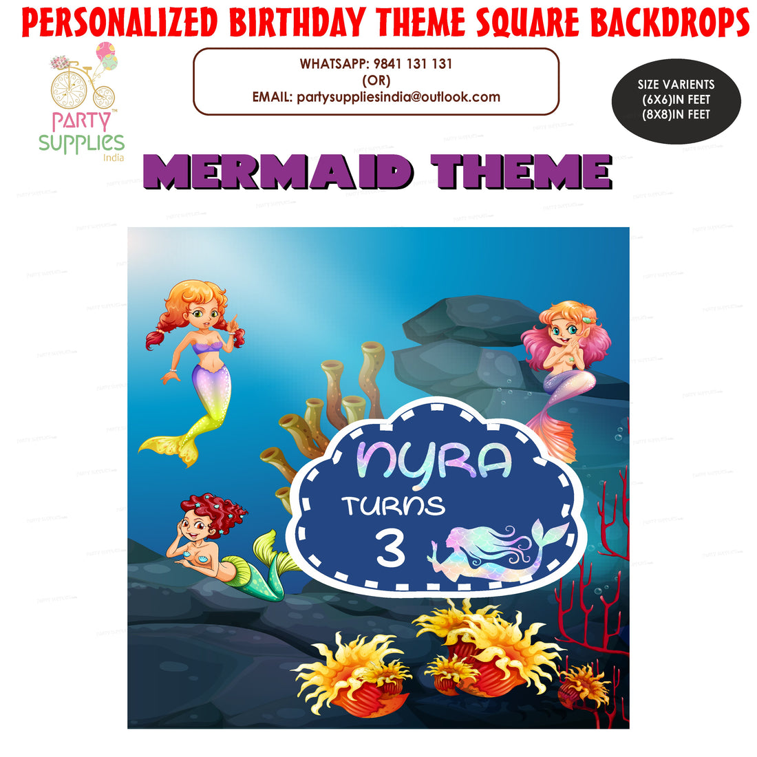 Mermaid Theme Customized Square Backdrop