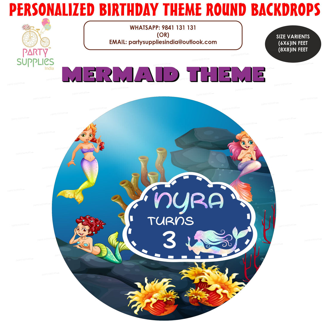 Mermaid Theme Customized Round  Backdrop