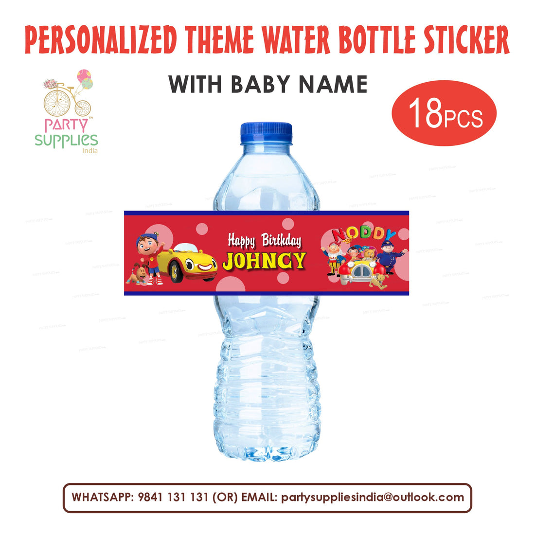 Noddy Theme Water Bottle Sticker