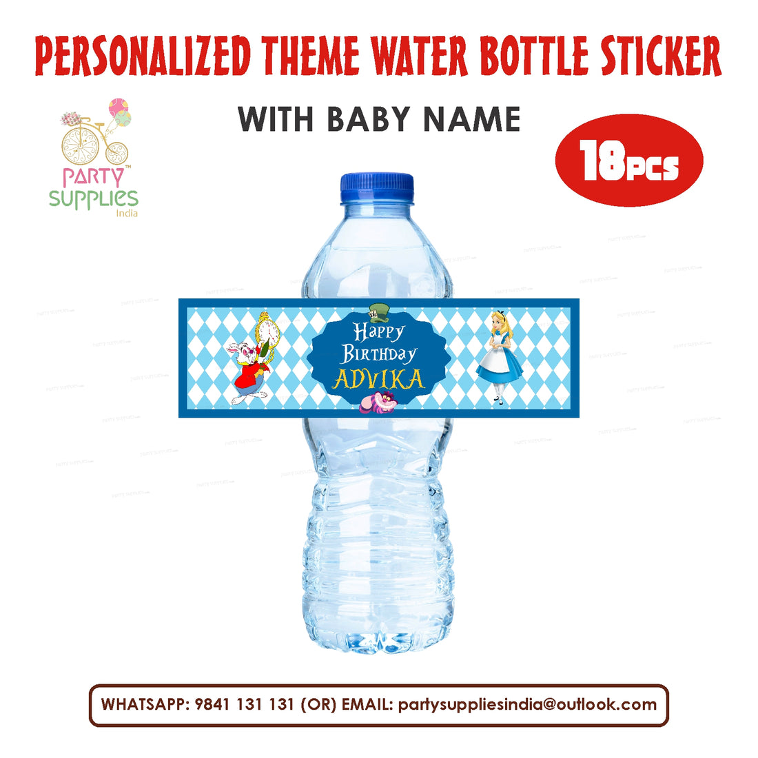 PSI Alice in Wonderland Theme Water Bottle Sticker