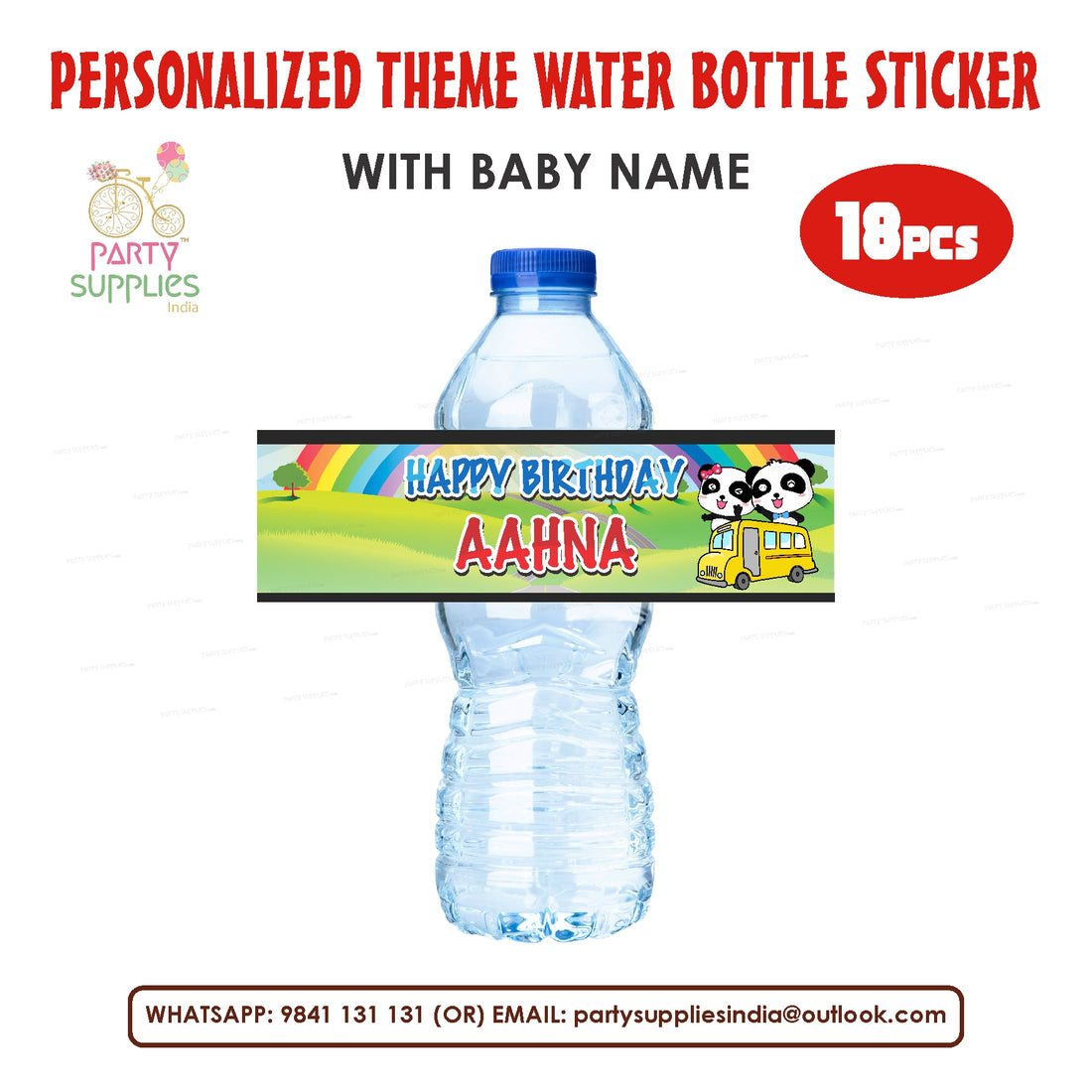 Baby Bus Theme Water Bottle Sticker