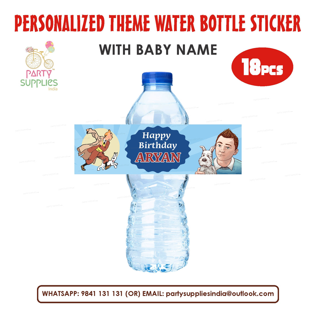 Tin Tin Theme Water Bottle Sticker