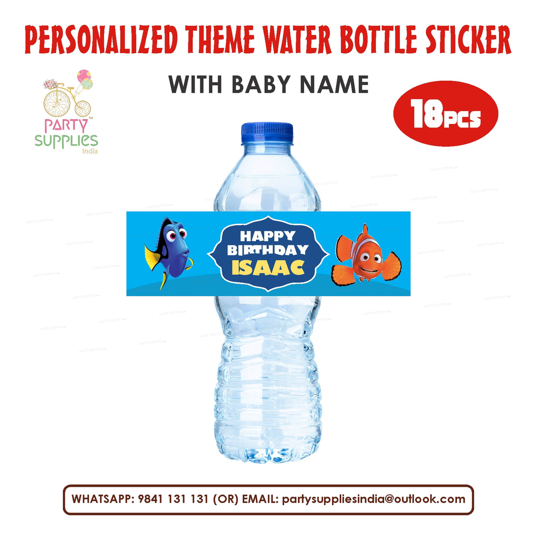 Nemo and Dory Theme Water Bottle Sticker