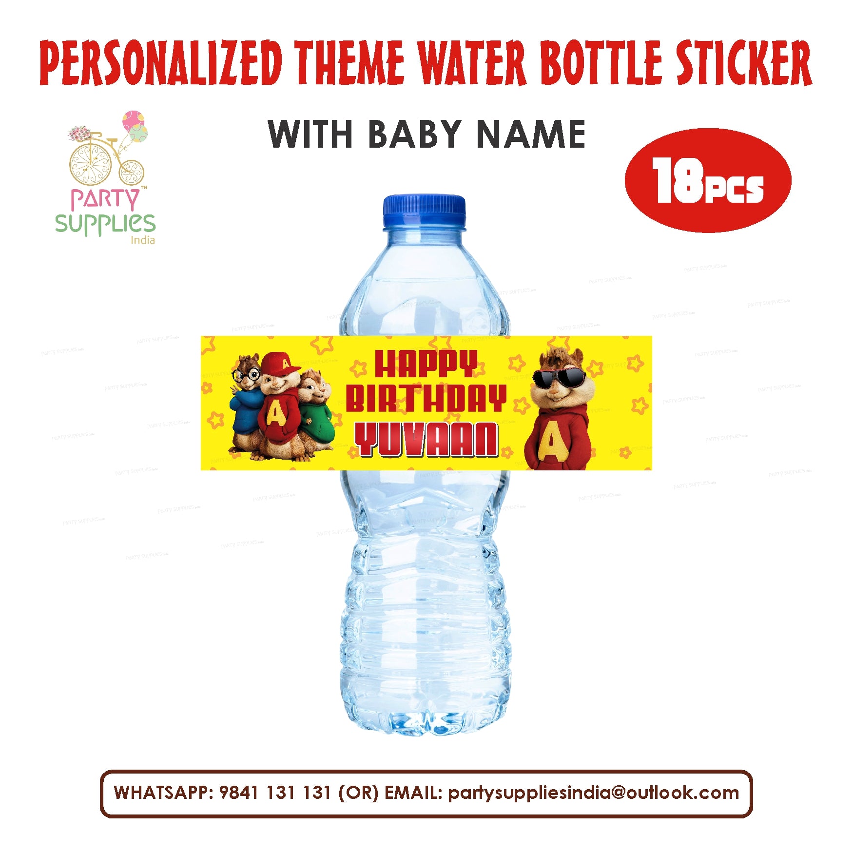 Alvin and Chipmunks Theme Water Bottle Sticker