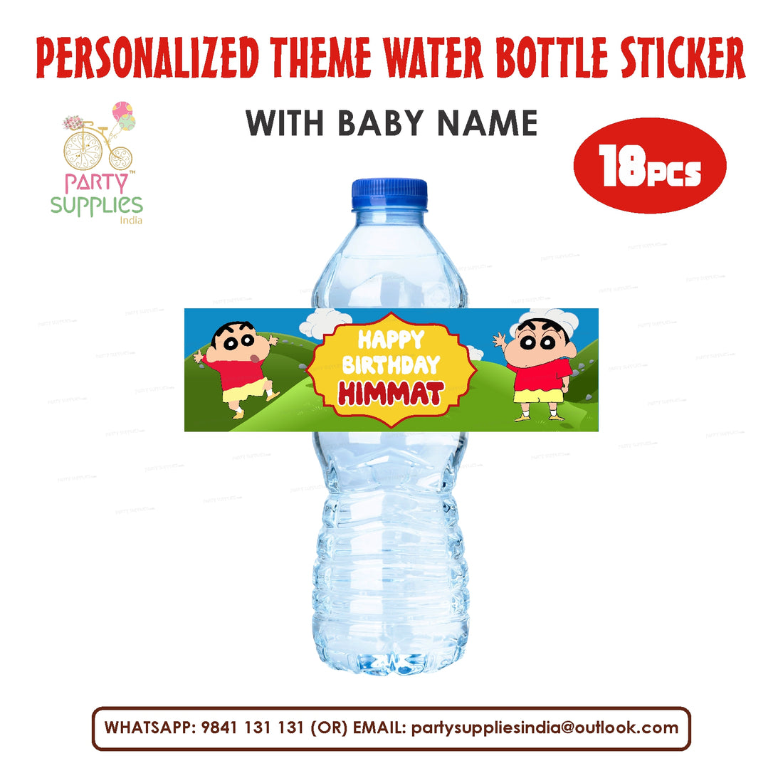 Shinchan Theme Water Bottle Sticker