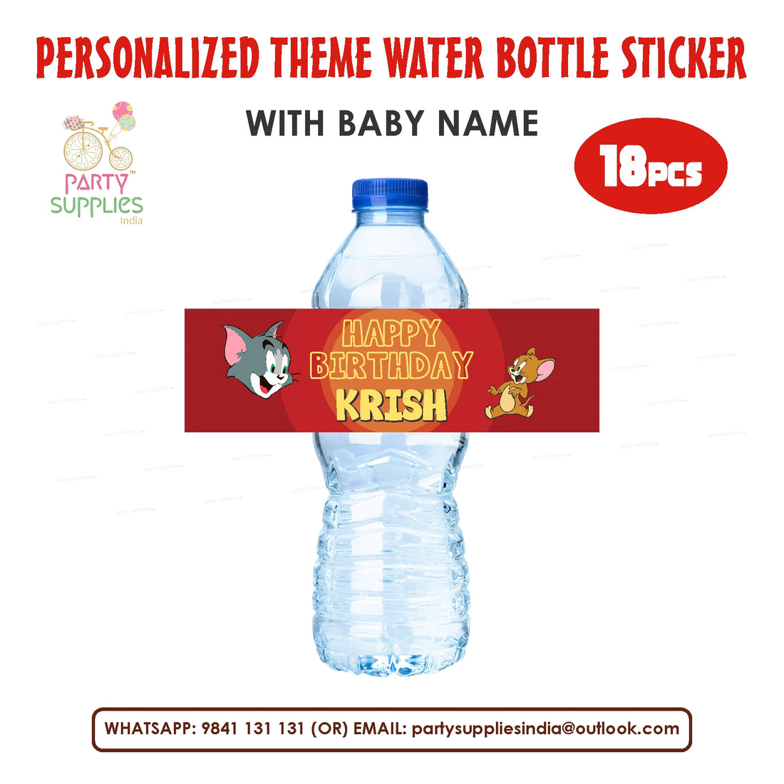 Tom and Jerry Theme Water Bottle Sticker