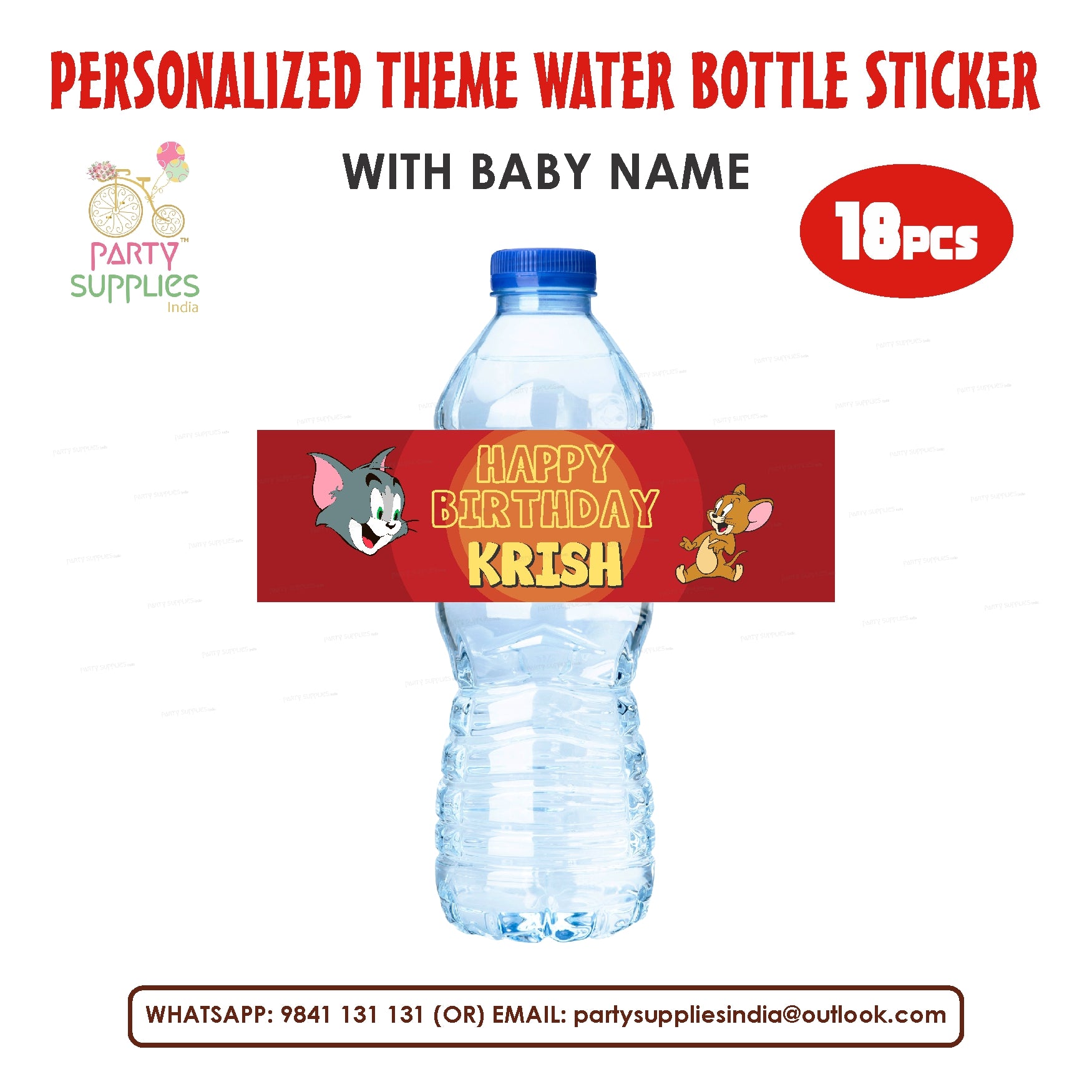 Tom and Jerry Theme Water Bottle Sticker