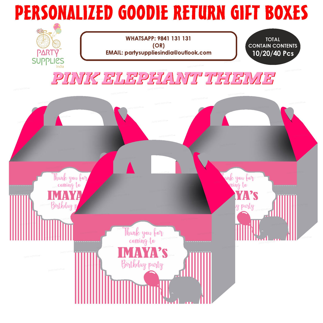 Pink Elephant Theme Goodie Return Gift Boxes