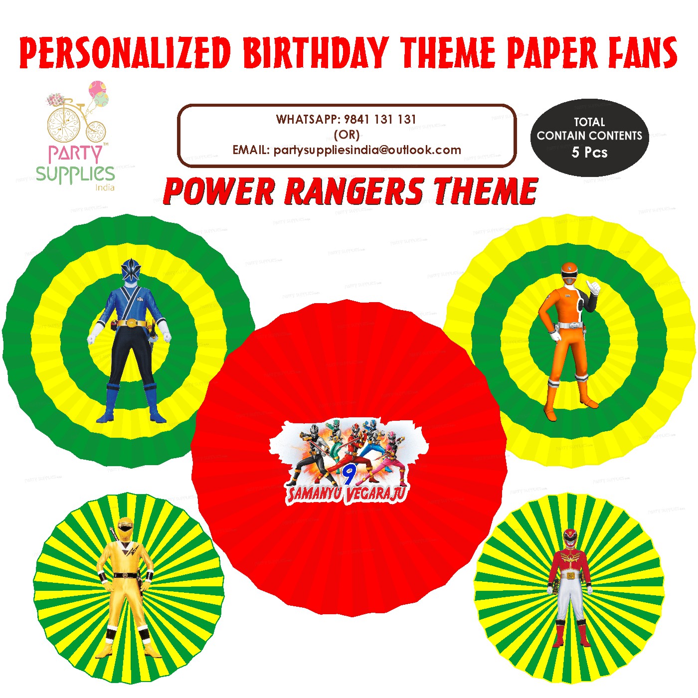 Power Rangers Theme Paper Fan | Personalized party supplies Online ...