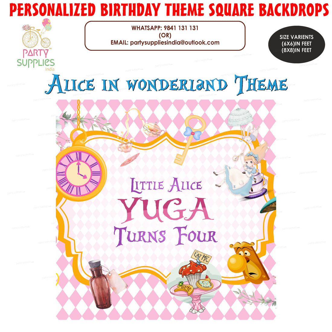 Alice in Wonderland Customized Square Backdrop