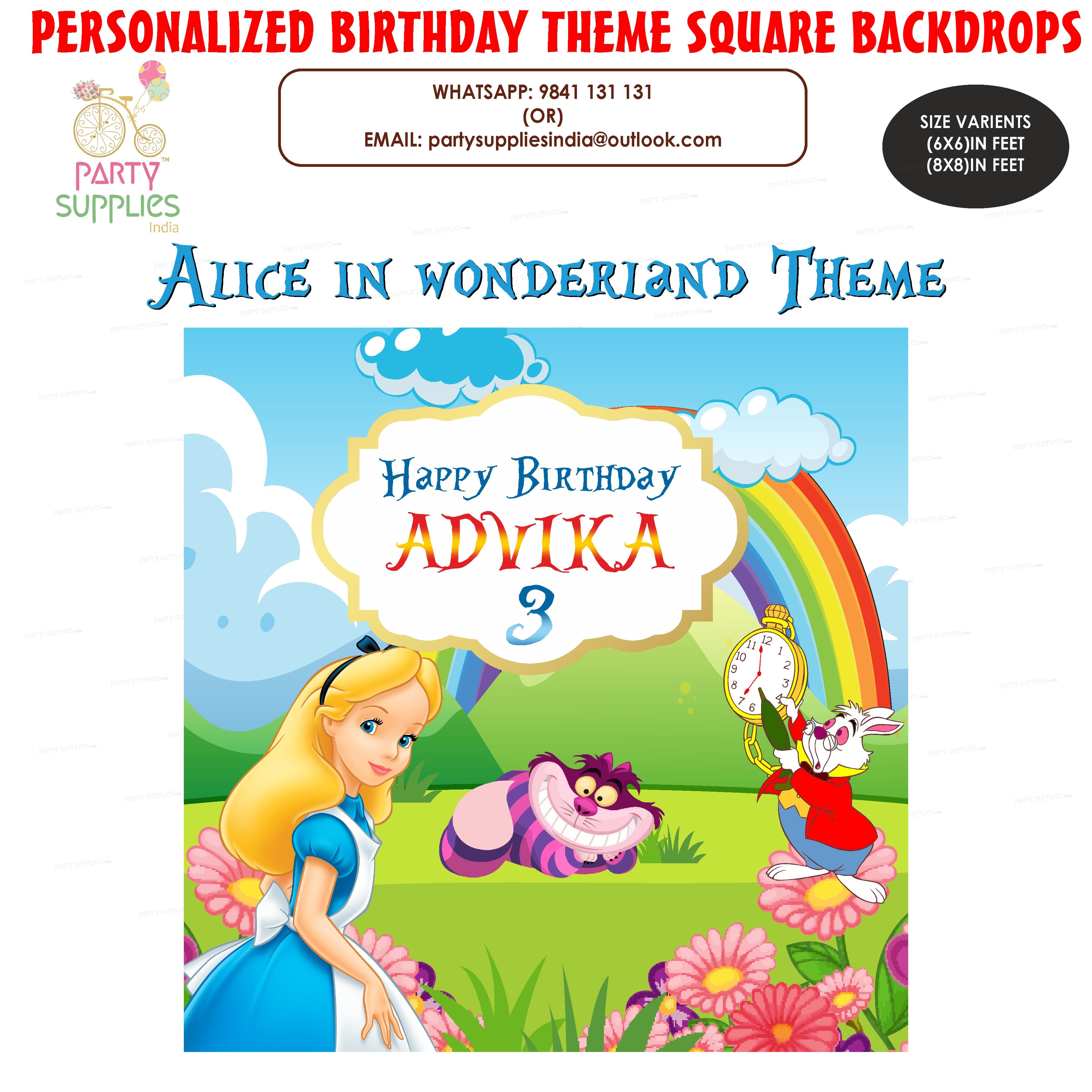 Alice in Wonderland Personalized Square Backdrop - image 1 of 3 | Party Supplies India