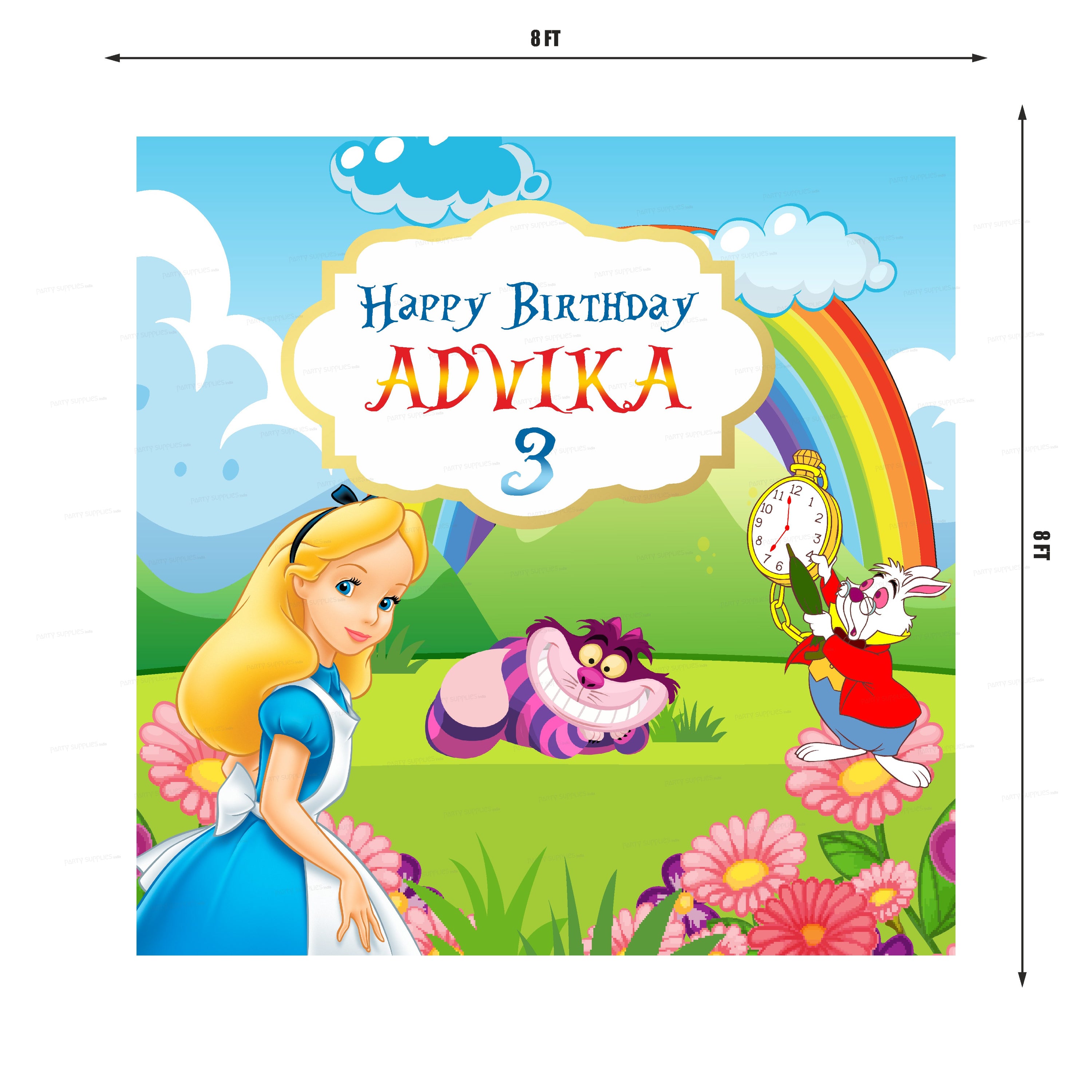 Alice in Wonderland Personalized Square Backdrop Party supplies