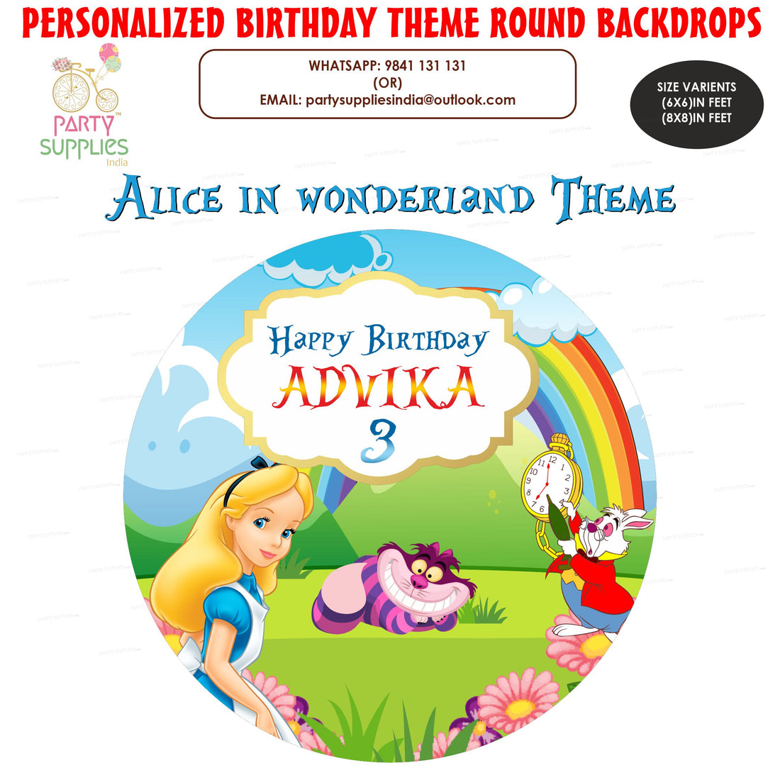 Alice in Wonderland Personalized Round Backdrop