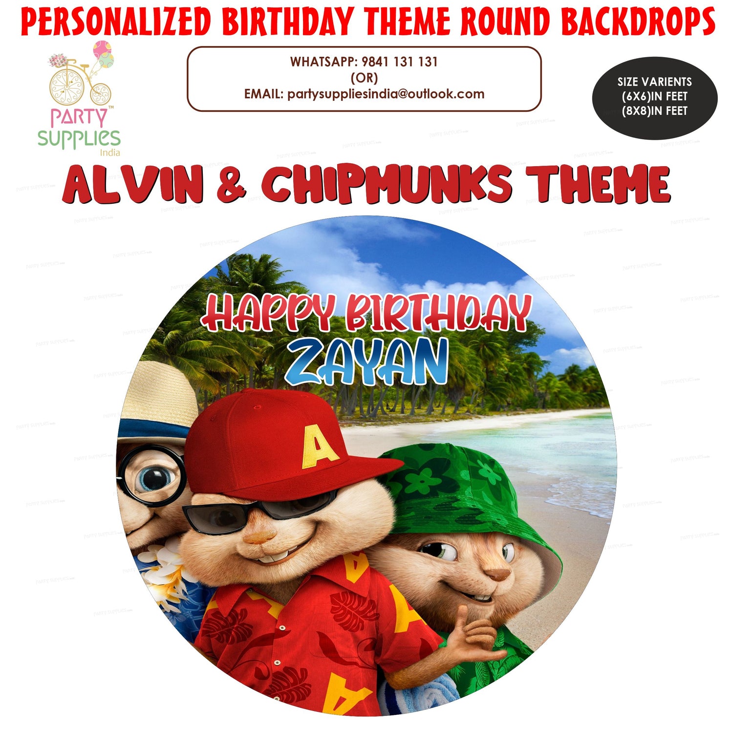 Alvin and Chipmunks Theme Customized Round Backdrop - image 1 of 3 | Party Supplies India
