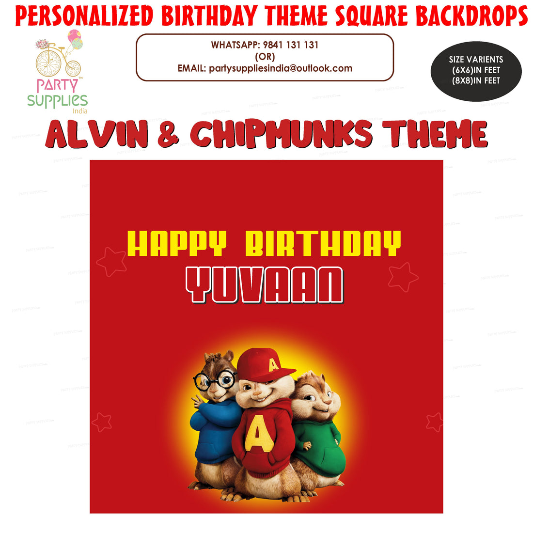 Alvin and Chipmunks Theme Personalized Square Backdrop