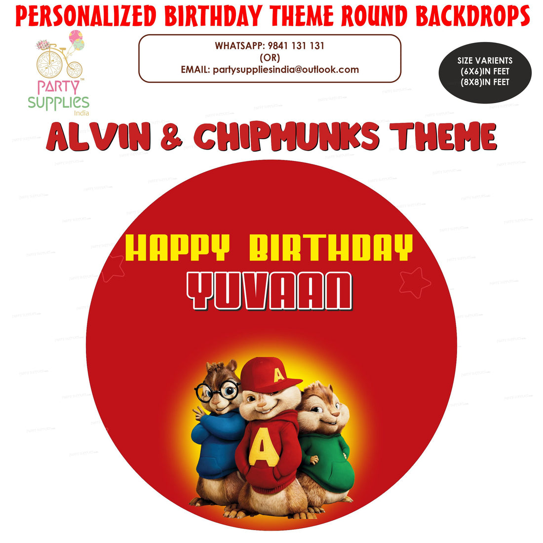 PSI Alvin and Chipmunks Theme Personalized Round Backdrop