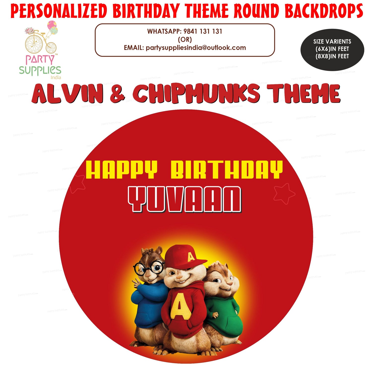 Alvin and Chipmunks Theme Personalized Round Backdrop - image 1 of 3 | Party Supplies India