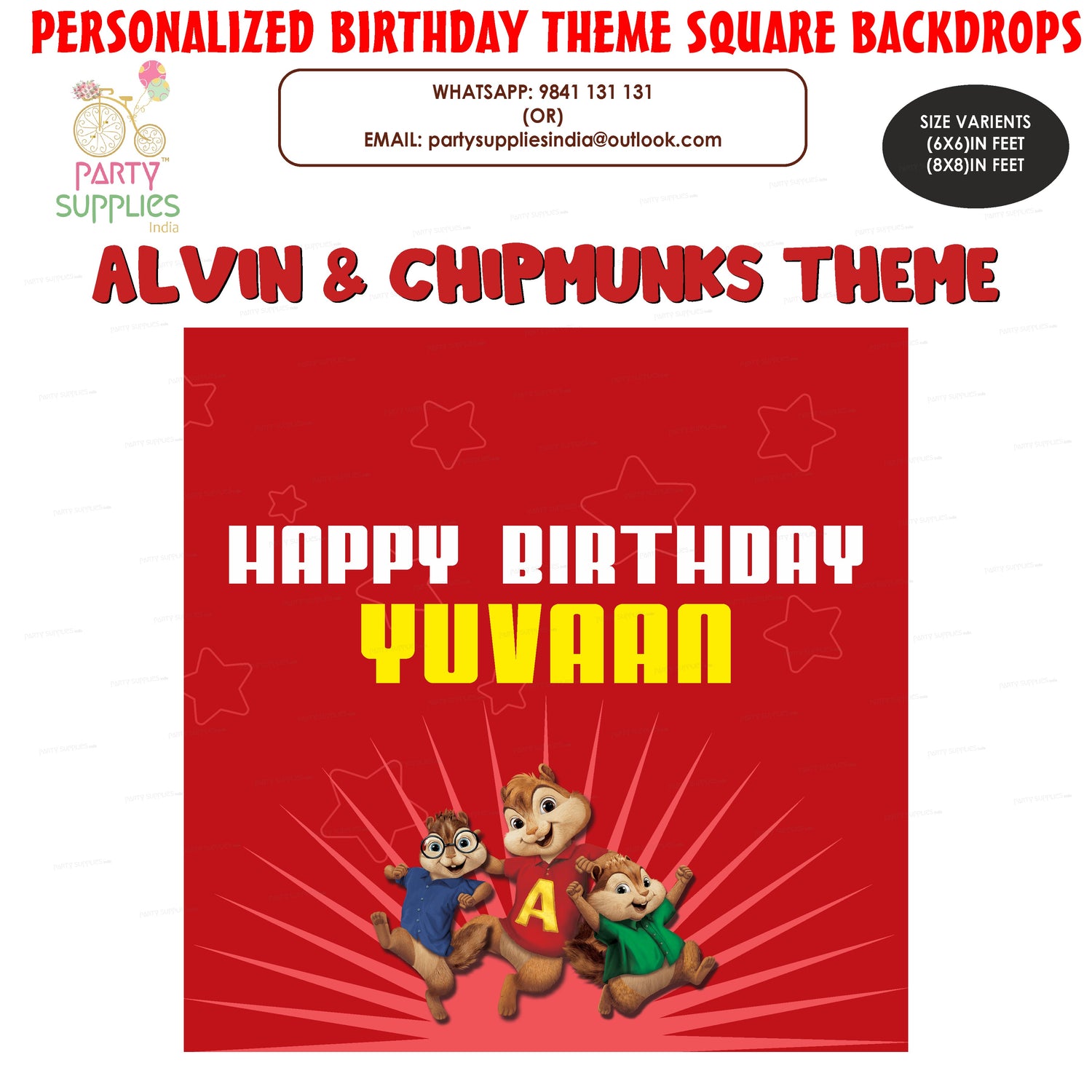 Alvin and Chipmunks Theme Premium Square Backdrop - image 1 of 3 | Party Supplies India