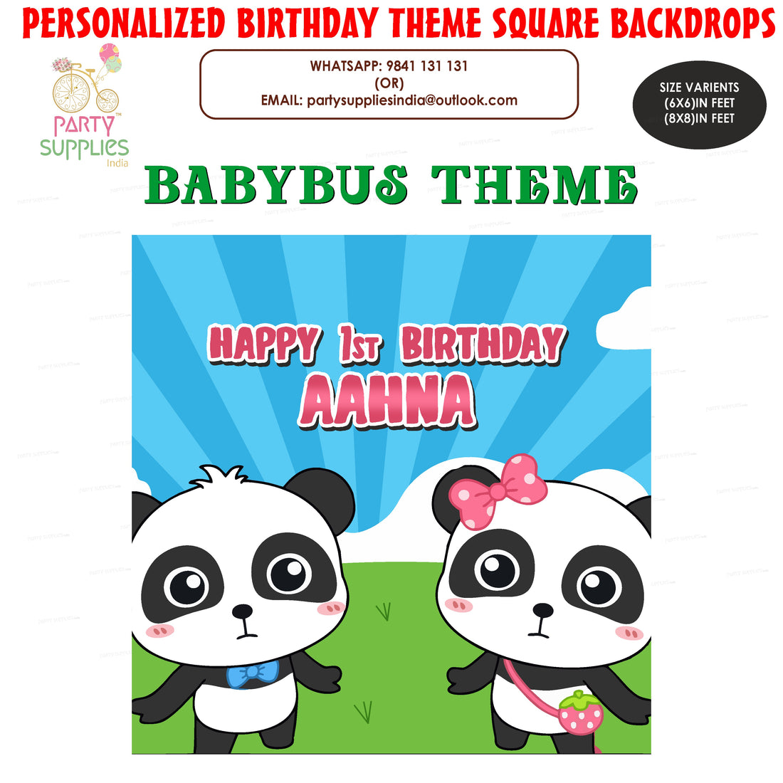 Baby Bus Theme Customized Square Backdrop