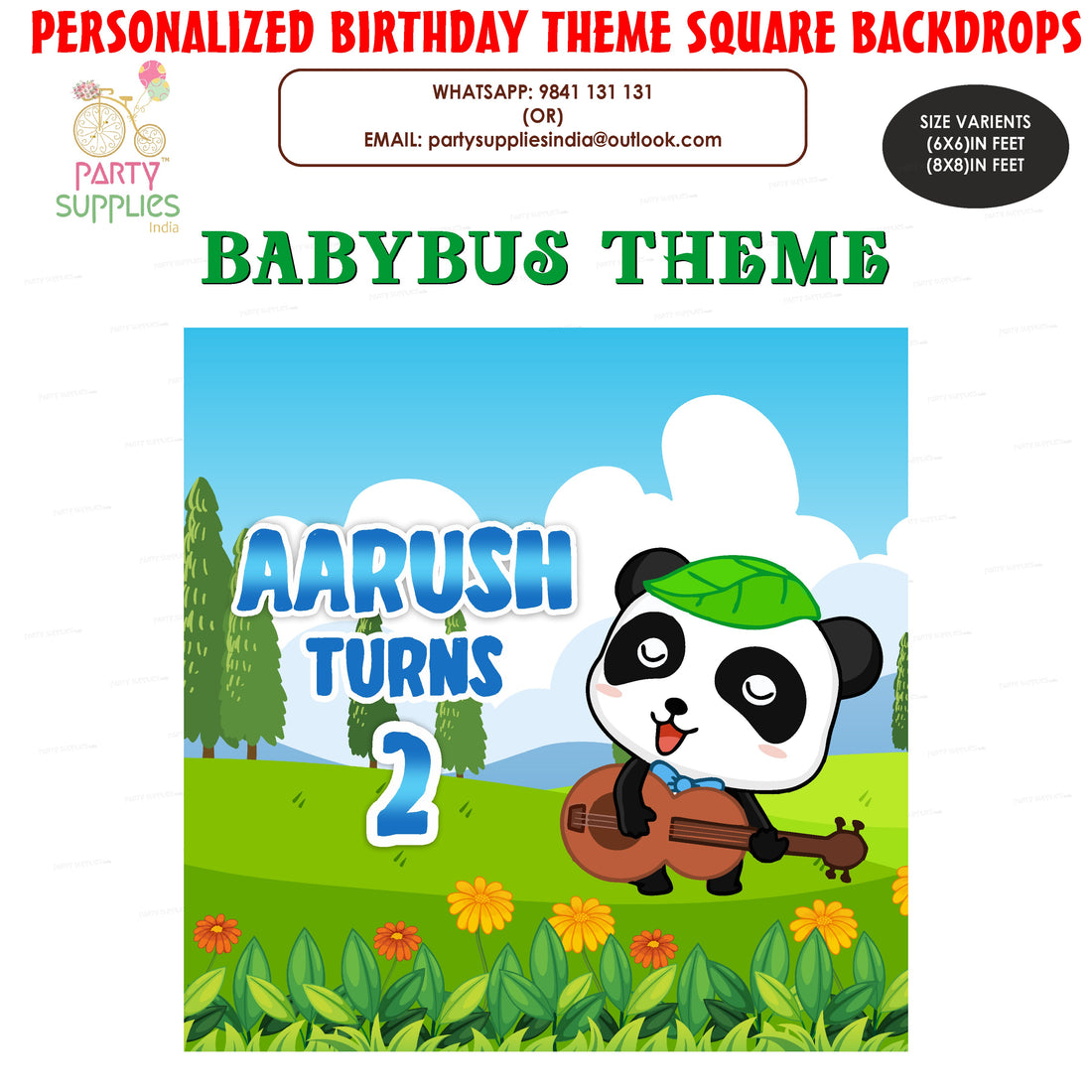 Baby Bus Theme Personalized Square Backdrop