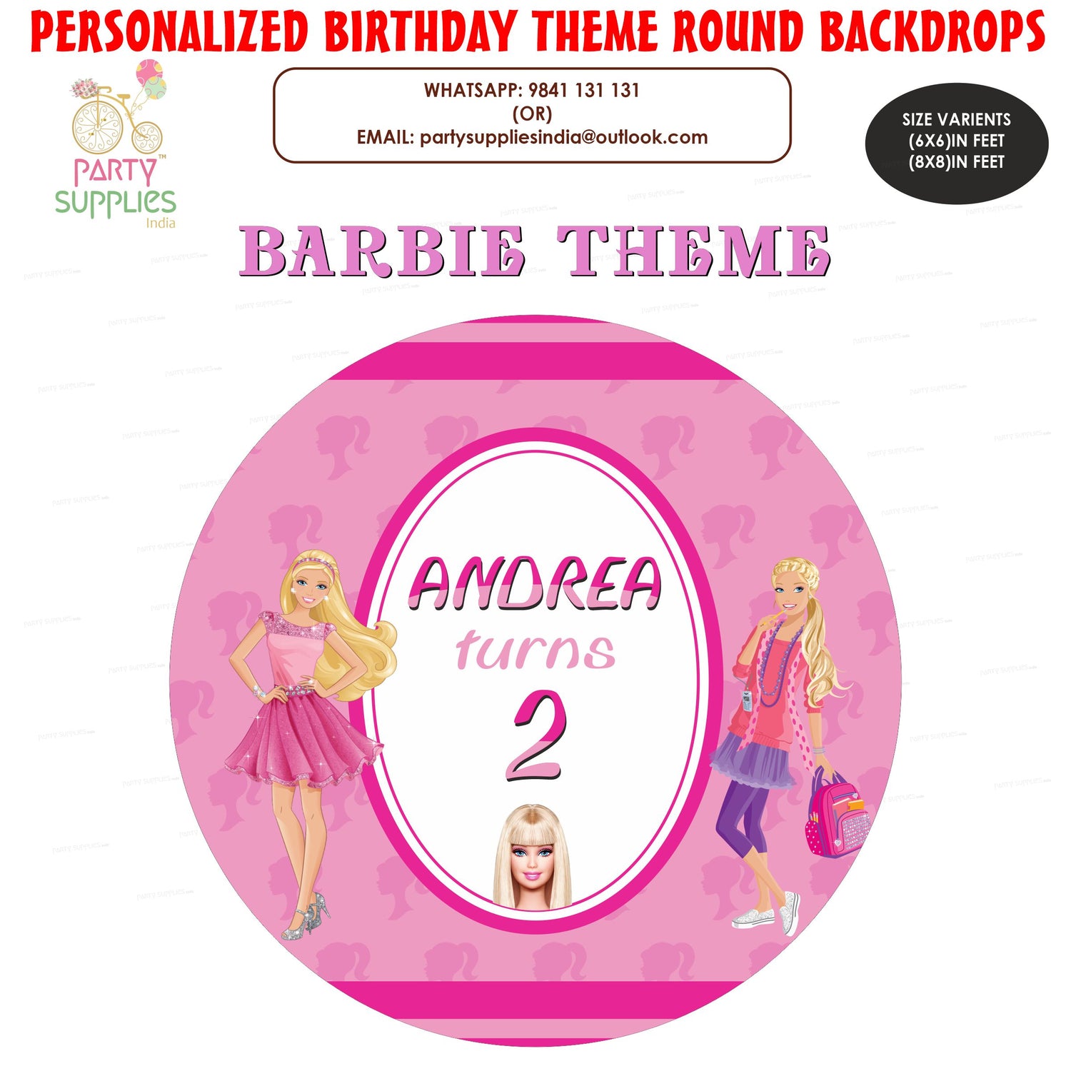 Barbie Theme Round Personalized Backdrop - image 1 of 4 | Party Supplies India