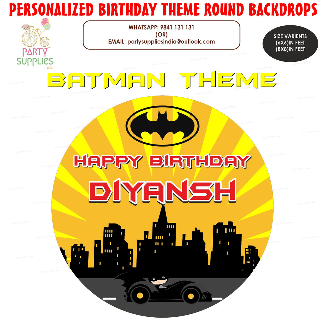PSI Batman Theme Round Customized Backdrop
