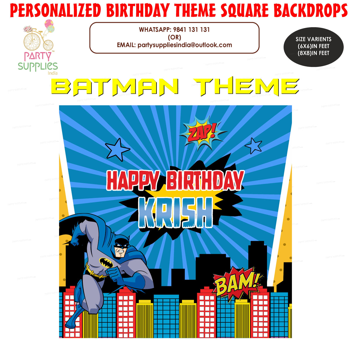 Square Frame Batman Batman Theme Square Personalized Backdrop | Party supplies online ...