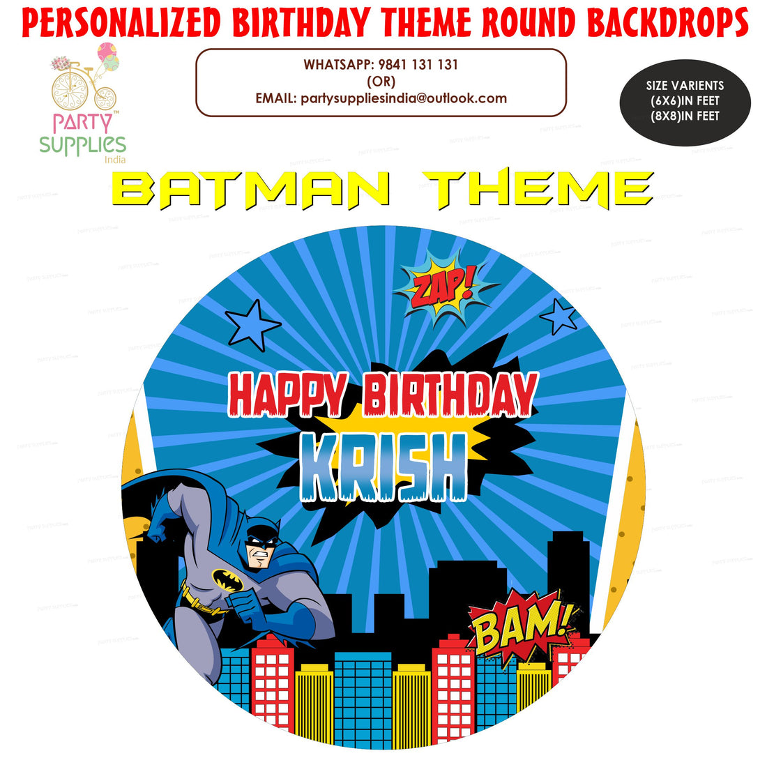 Batman Theme Round Personalized Backdrop