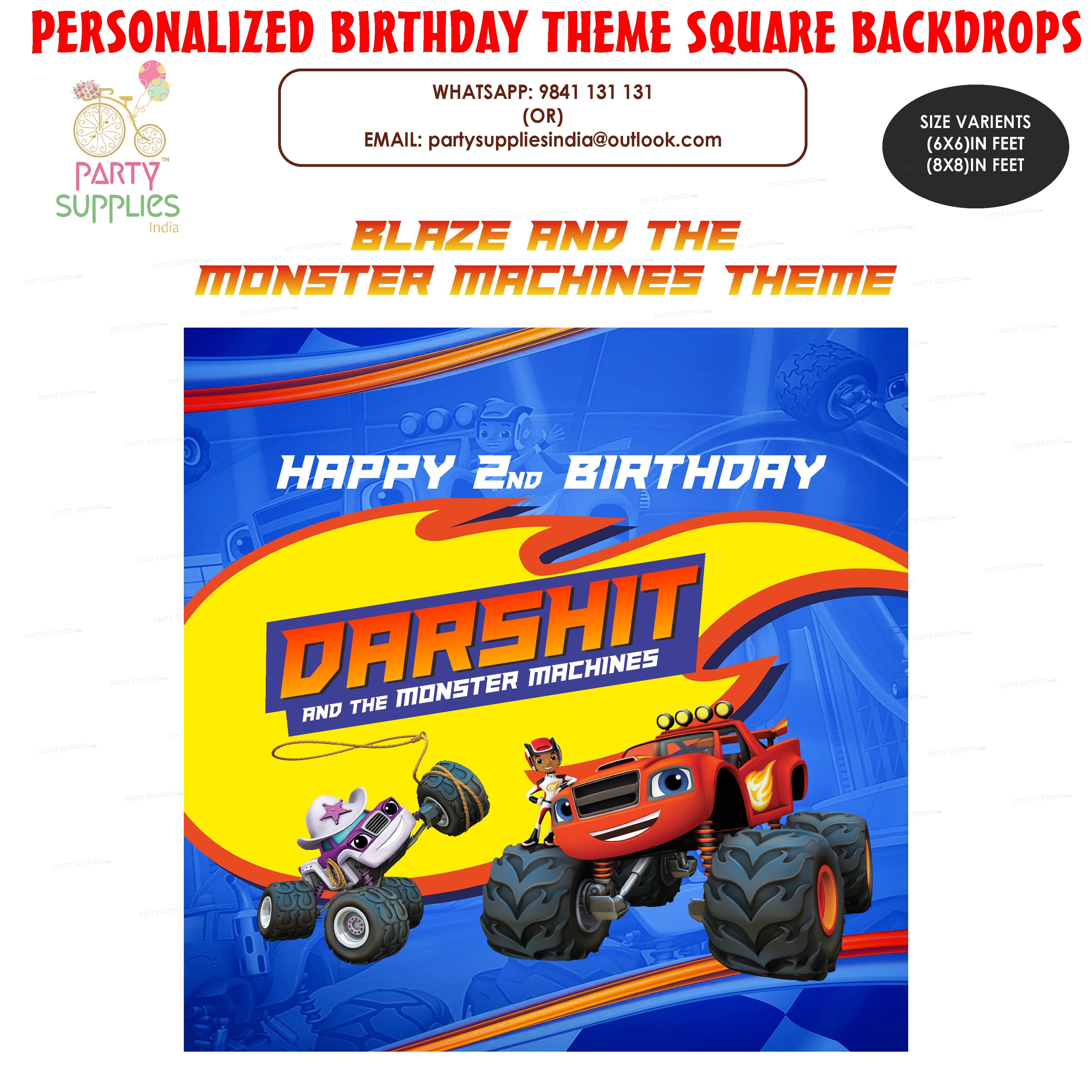 Blaze and the Monster Machines Theme Square Backdrop - image 1 of 3 | Party Supplies India