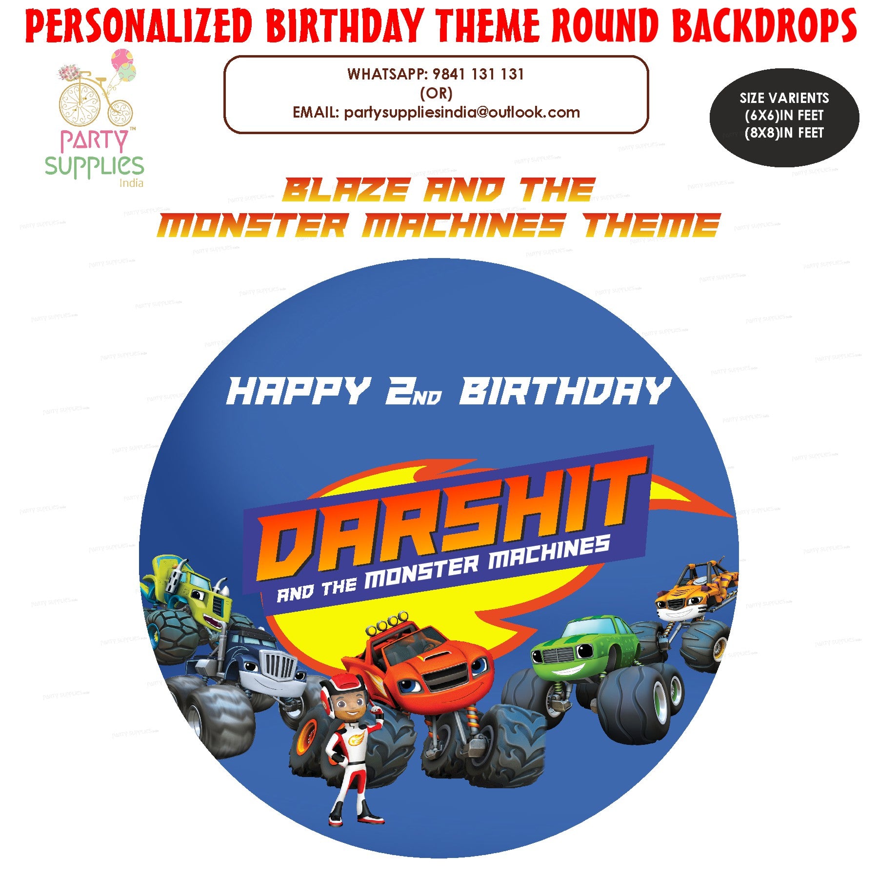 Blaze and the Monster Machines Customized Round Backdrop - image 1 of 4 | Party Supplies India