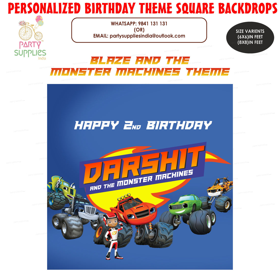 PSI Blaze and the Monster Machines Theme Customized Square Backdrop