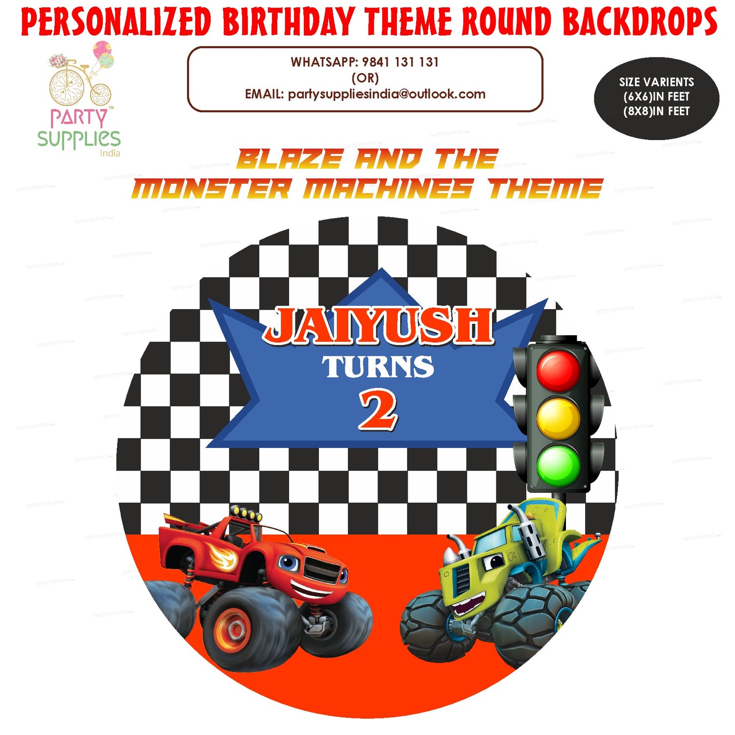 Blaze and the Monster Machines Personalized Round Backdrop - image 1 of 4 | Party Supplies India