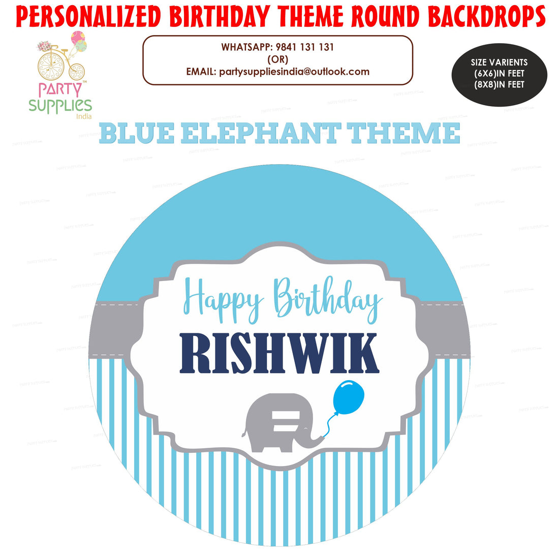 Blue Elephant Theme Round Backdrop