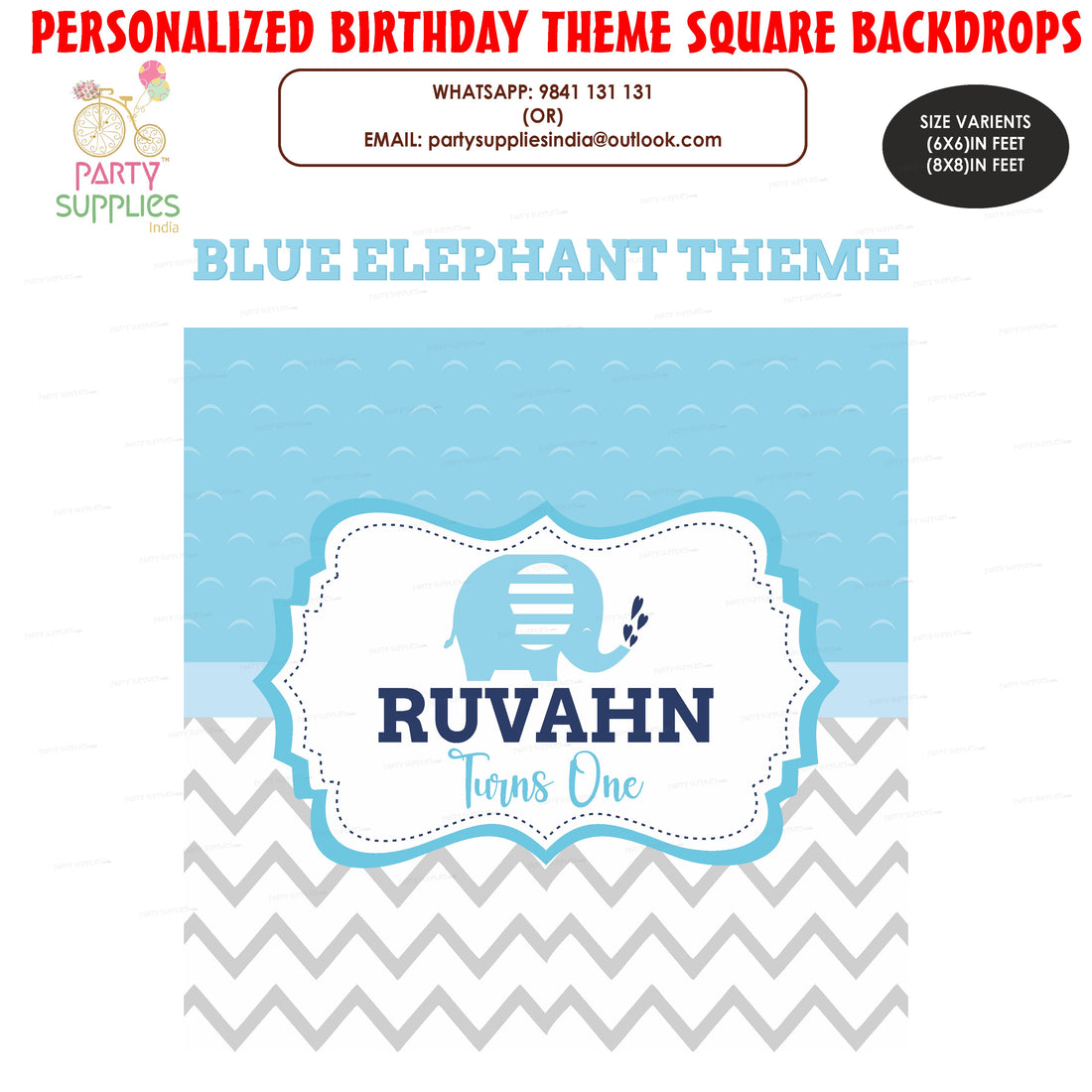 Blue Elephant Theme Customized Square Backdrop Backdrop