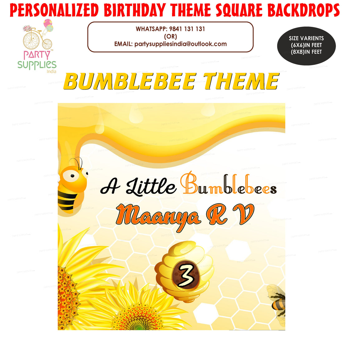 Bumble Bee Theme Customized Square Backdrop