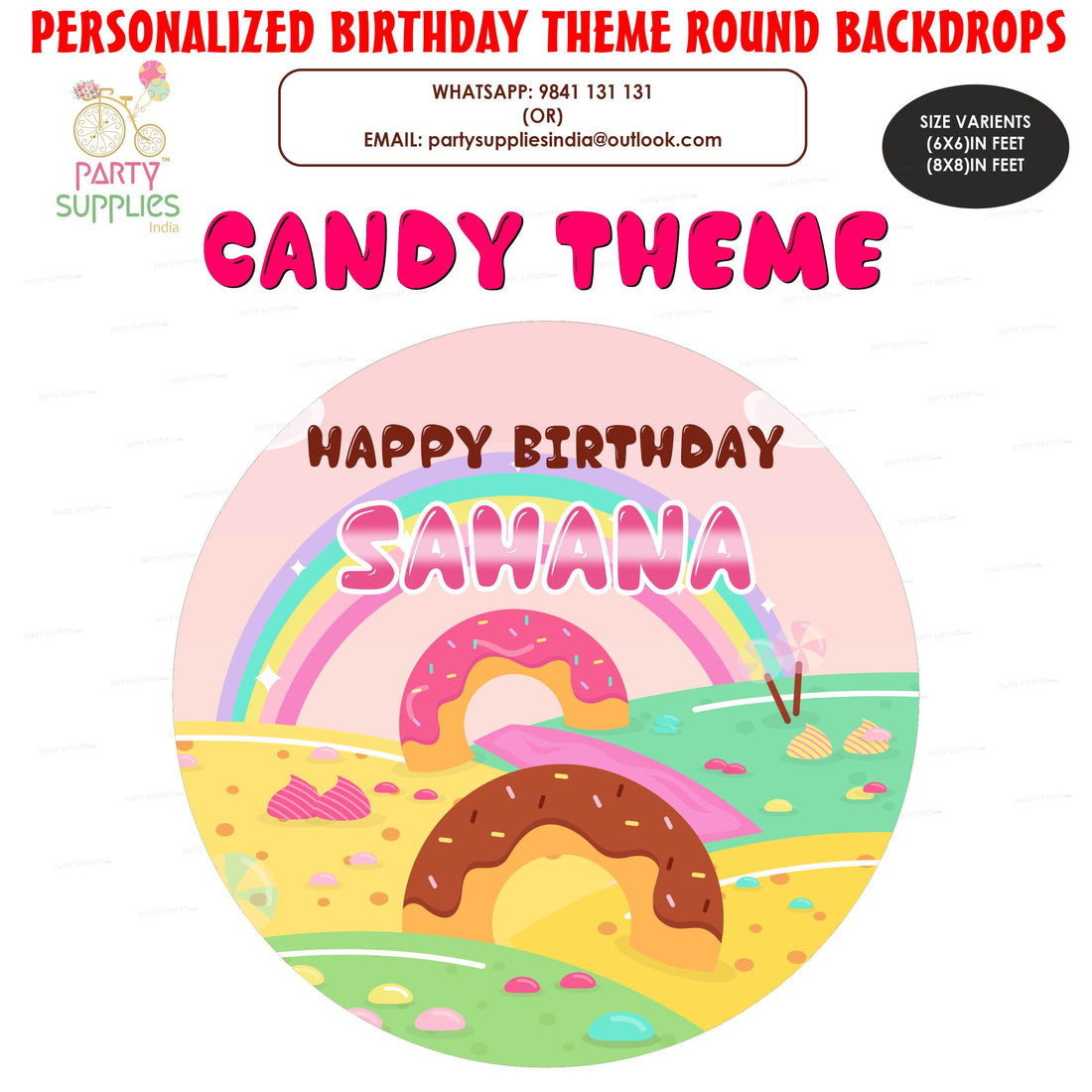 Candy Donut Theme Round Backdrop