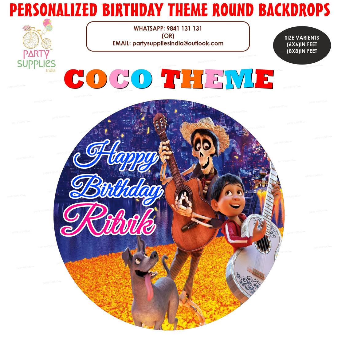 Coco Theme Personalized Round Backdrop