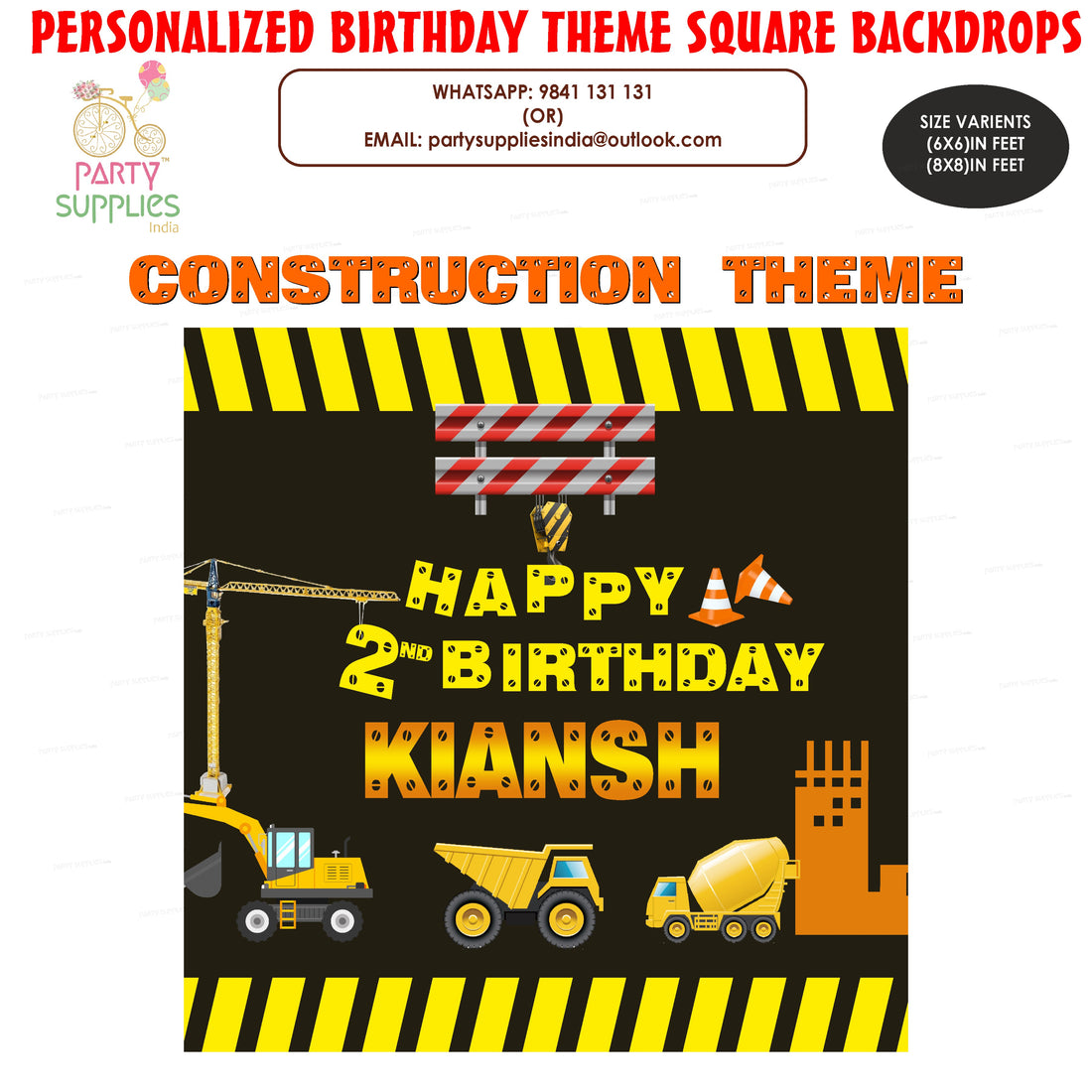 PSI Construction Theme  Customized  Square Backdrop