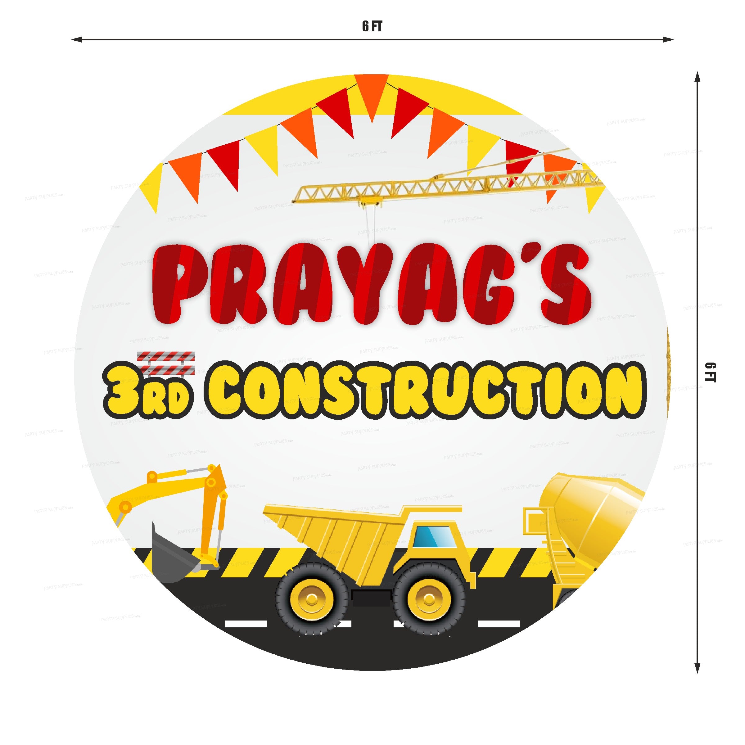 Construction Theme Personalized Round Backdrop