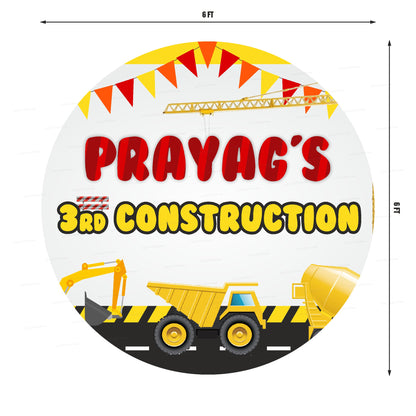 Construction Theme Personalized Round Backdrop