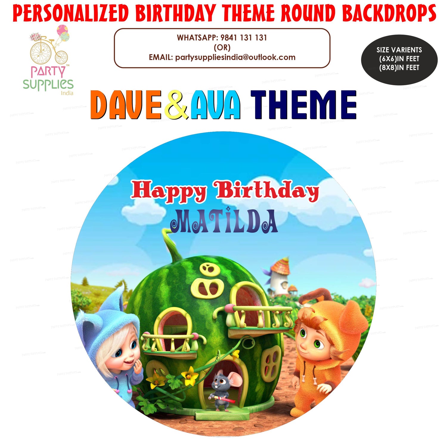 Dave &amp; Ava Theme Customized Round Backdrop - image 1 of 4 | Party Supplies India