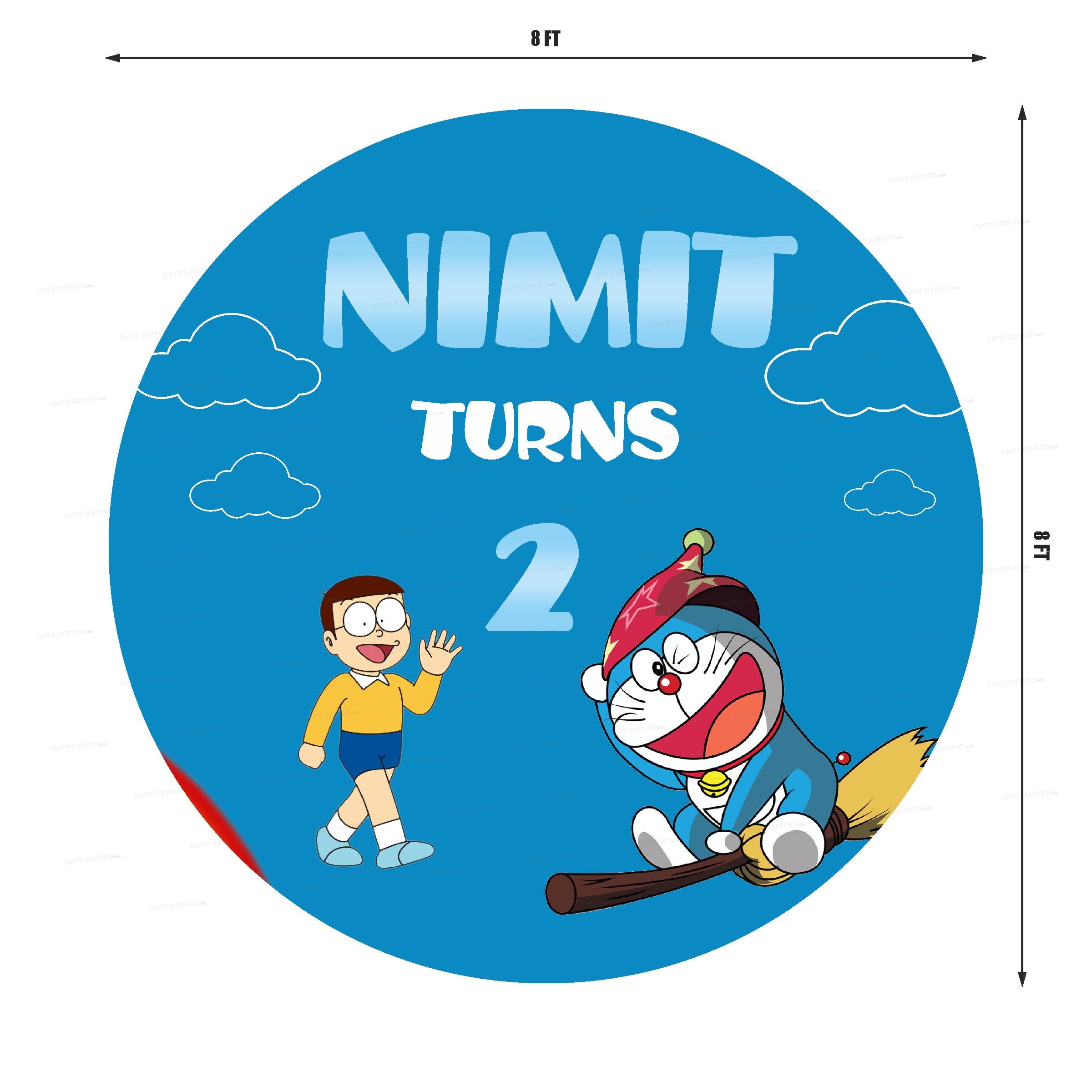 PSI Doraemon Theme Personalized Round Backdrop
