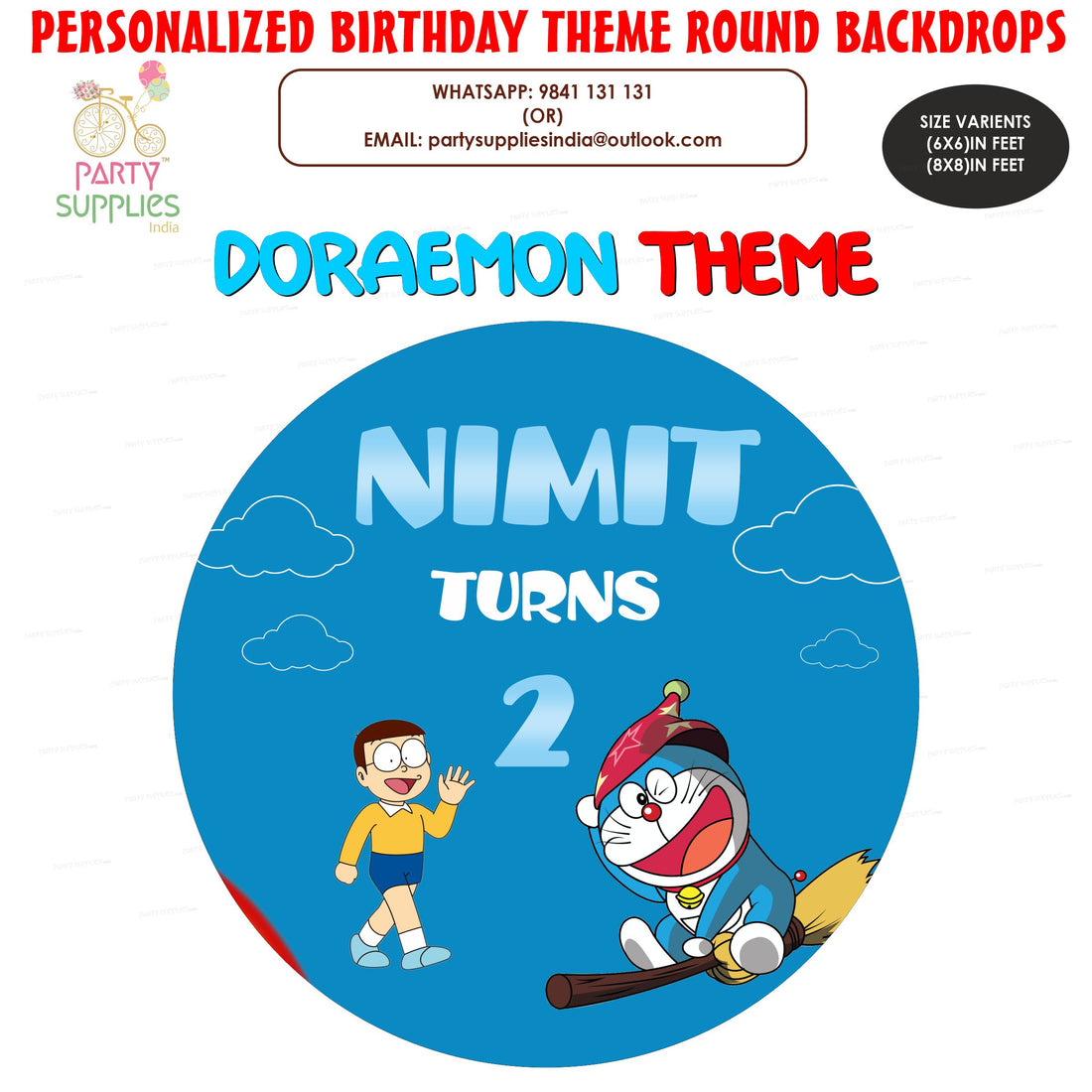 Doraemon Theme Personalized Round Backdrop