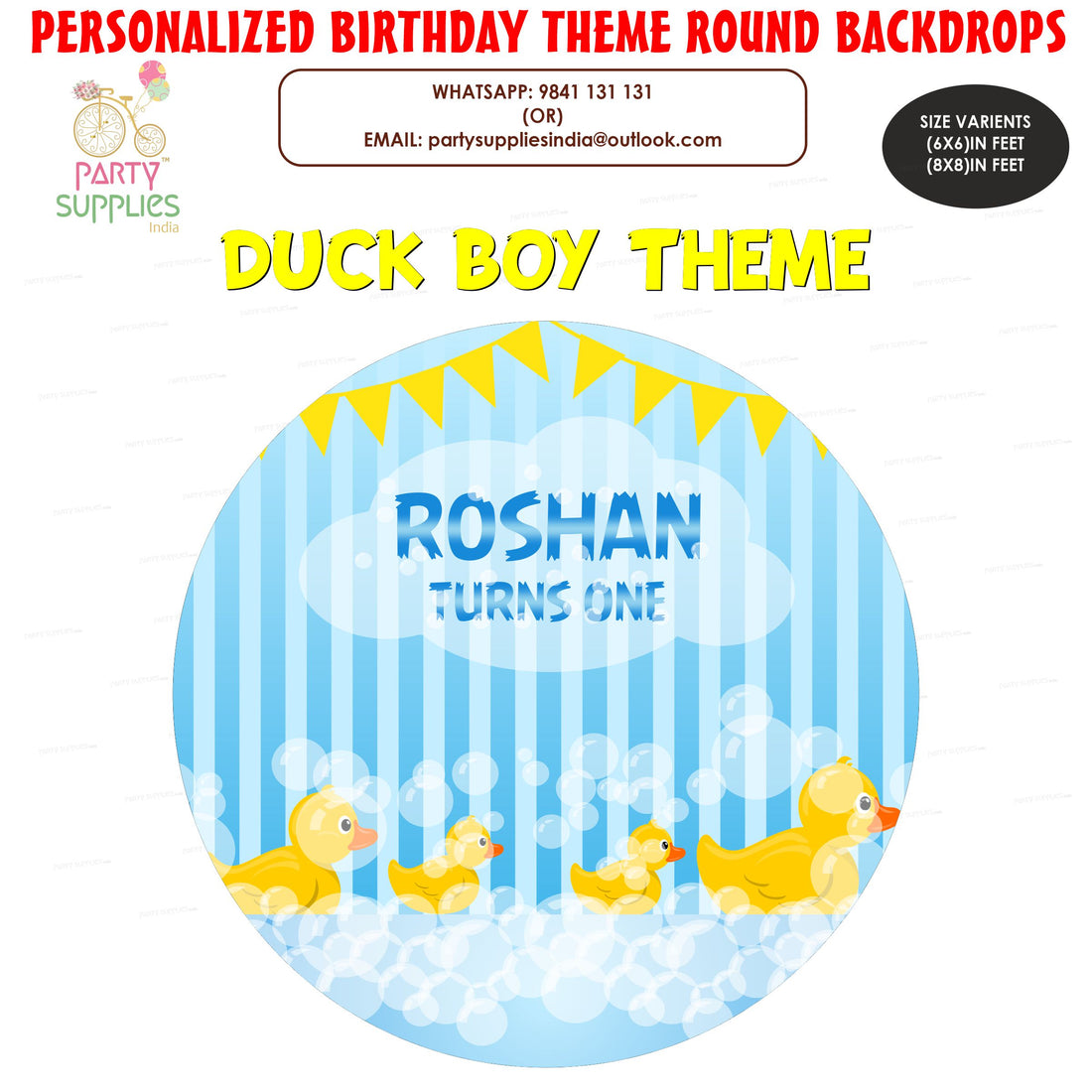 Duck Theme Boy with Name Round Backdrop