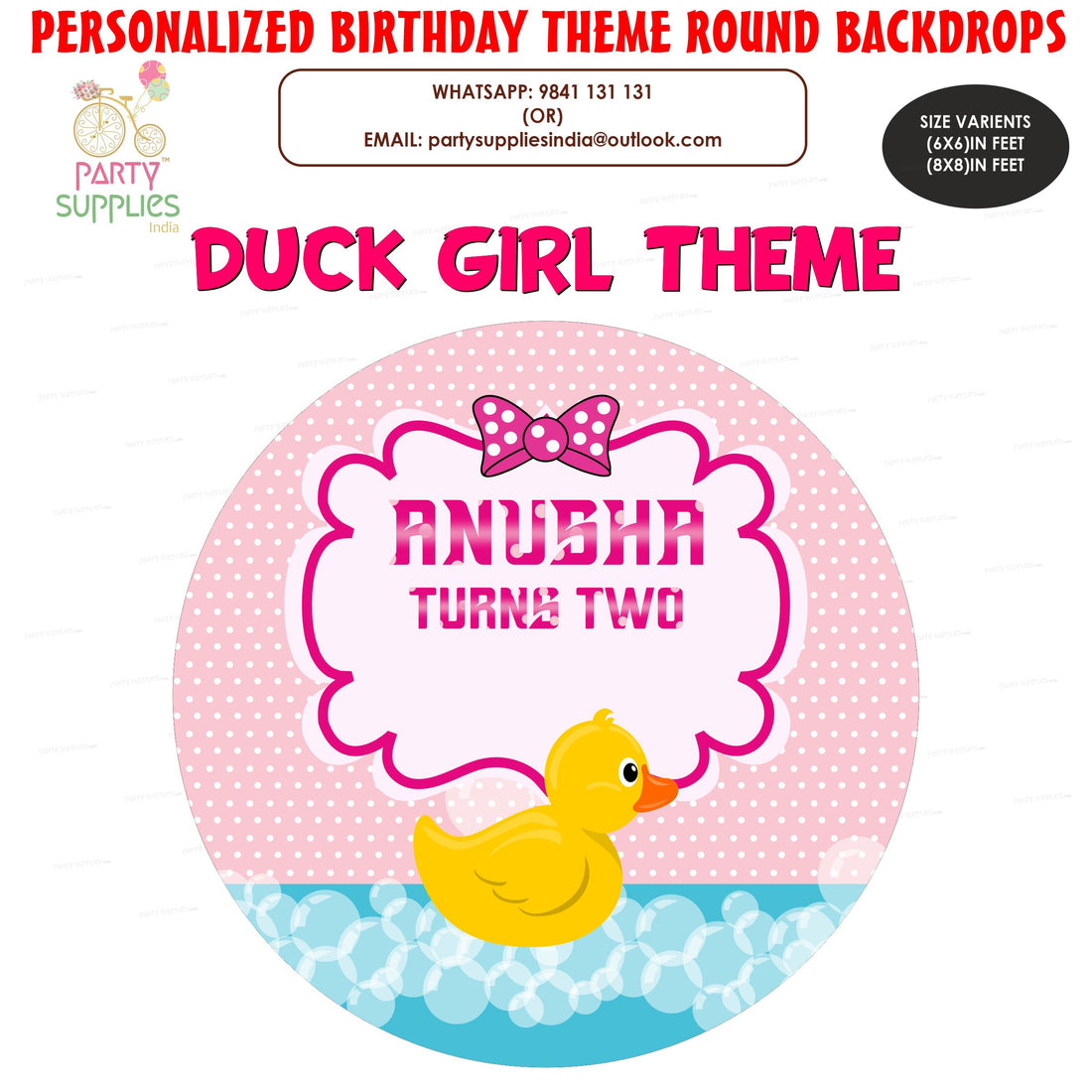 Duck Theme Girl Personalized Round Backdrop