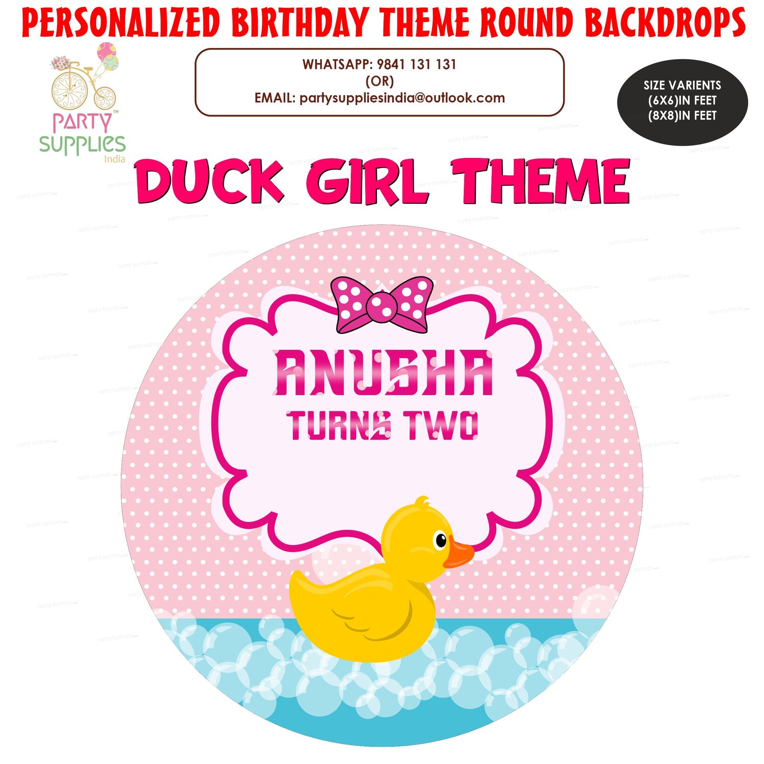 Duck Theme Girl Personalized Round Backdrop - image 1 of 4 | Party Supplies India
